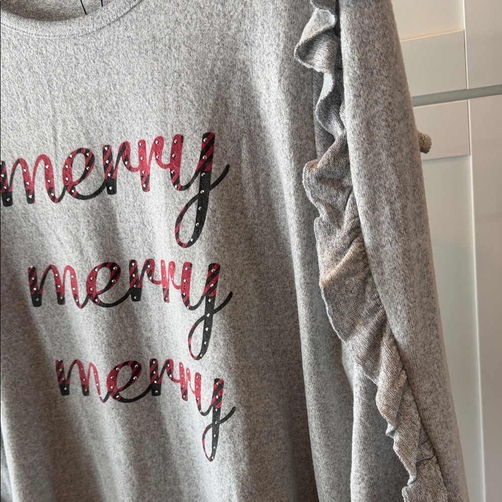 Gray Ruffle Sleeve Sweatshirt - Picture 4 of 7